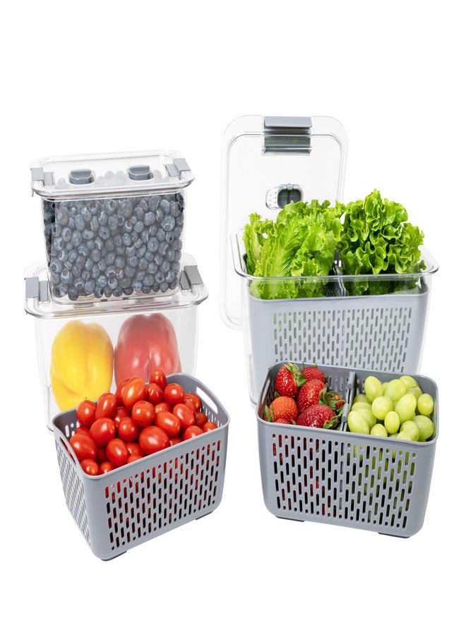 Kitchen Spaces Stackable Fridge Storage Colander Containers for Fresh Produce, Variety Pack, 3 Sizes to Organize Washed Fruits and Veggies, Snap and Seal Lids with Adjustable Vents, Hand Wash Only - Image 1